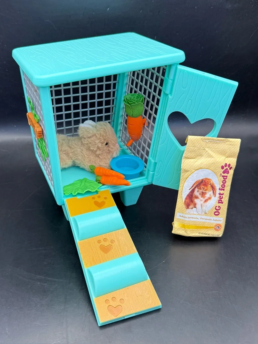 American Girl Doll Wellie Wishers Rabbit Hutch & Carrots Our Generation Bunny